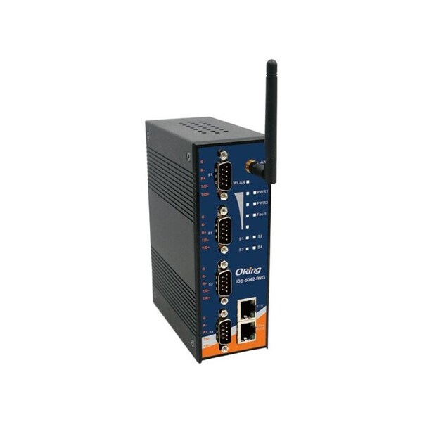 Oring Industrial Networking Rugged 4x RS232/422/485 to 2x 10/100TX RJ-45 or 1x802.11b/g WLAN client Device Ser - IDS-5042-WG