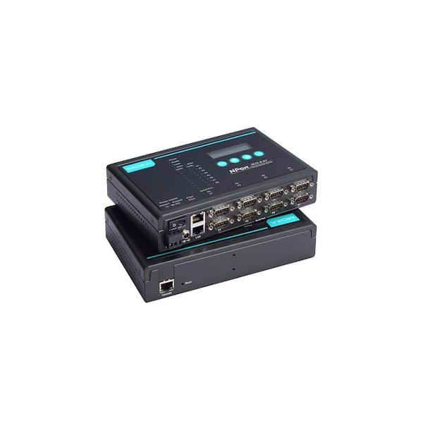 Moxa 8 port desktop mode device server, RS-232, DB9 male, 12-48VDC, -40 to 75 Degree - NPORT 5610-8-DT-T