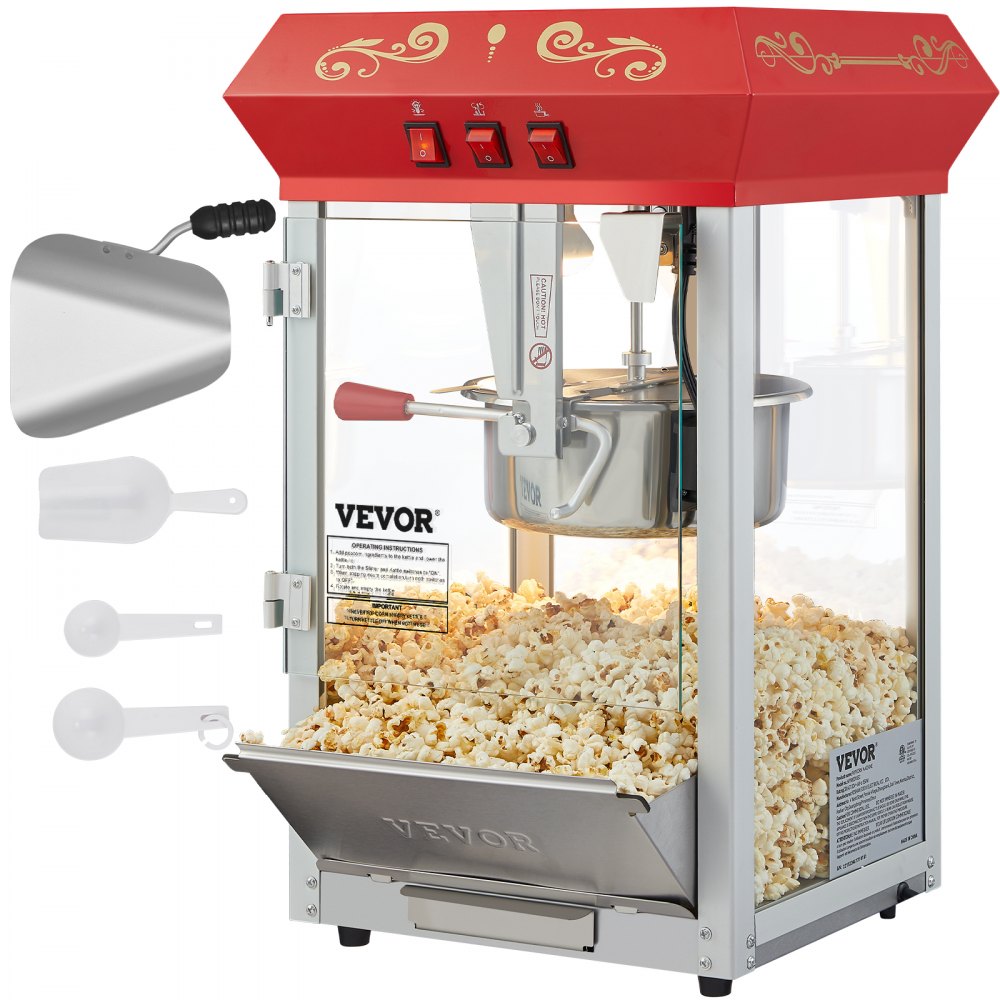 VEVOR Popcorn Popper Machine 8 Oz Countertop Popcorn Maker 850W 48 Cups Red - TSBMHJ8OZ850WJWNRV1