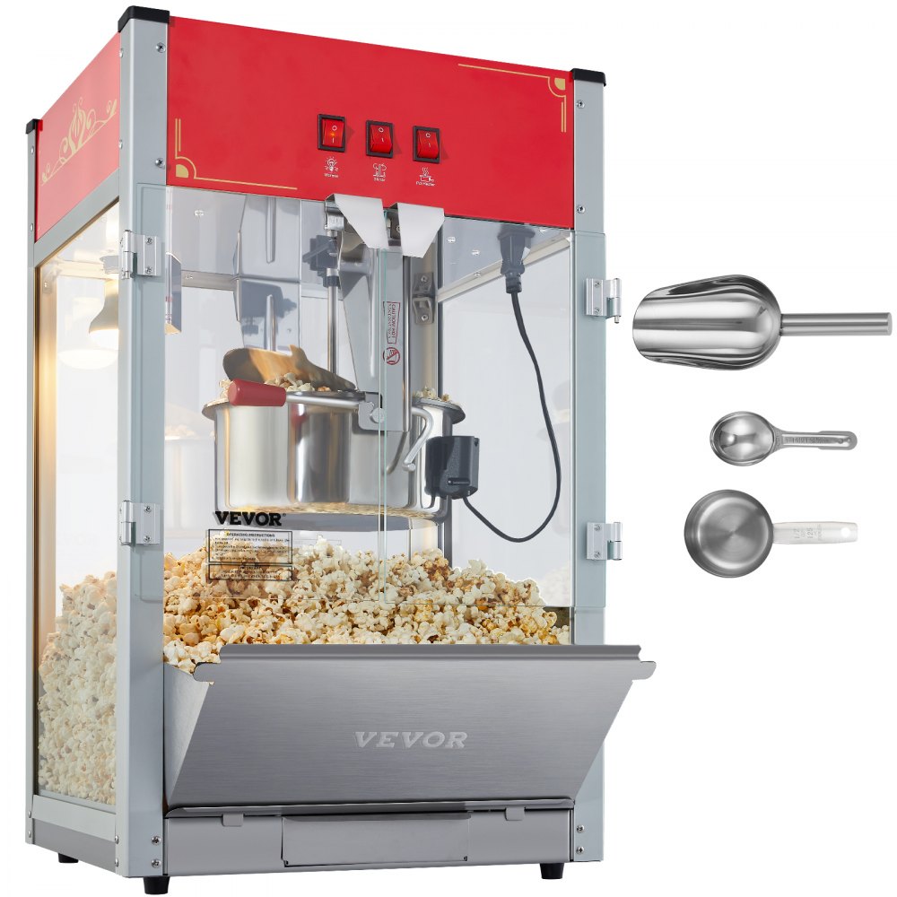 VEVOR Popcorn Popper Machine 12 Oz Countertop Popcorn Maker 1440W 80 Cups Red - TSBM12OZ1440WP6BRV1