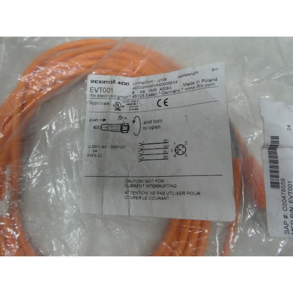 Cable de cordón Ifm 5M 240V-Ac 300V-Dc - EVT001 ADOGH040VAS0005E04