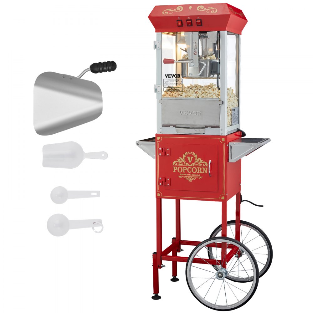 VEVOR Popcorn Popper Machine 8 Oz Popcorn Maker with Cart 850W 48 Cups Red - CSBMHJ8OZ850W171EV1
