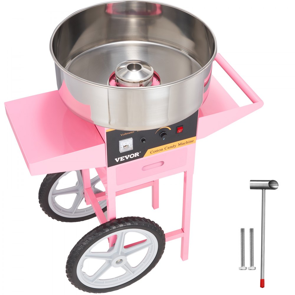 VEVOR Electric Cotton Candy Machine with Cart, 1000W Commercial Floss Maker with Stainless Steel Bowl, Sugar Scoop and Drawer, Perfect for Home, Kids Birthday, Family Party, Pink - HCMHTJFSWGZMWVJZKV1