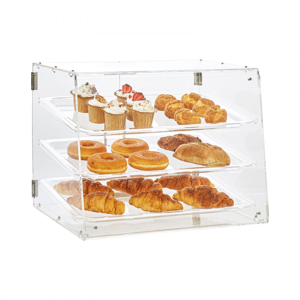 VEVOR Pastry Display Case, 3-Tier Commercial Countertop Bakery Display Case, Acrylic Display Box with Rear Door Access & Removable Shelves, Keep Fresh for Donut Bagels Cake Cookie, 20.7"x14.2"x16.3" - YKLMBZSJYKL3LWCW3V0