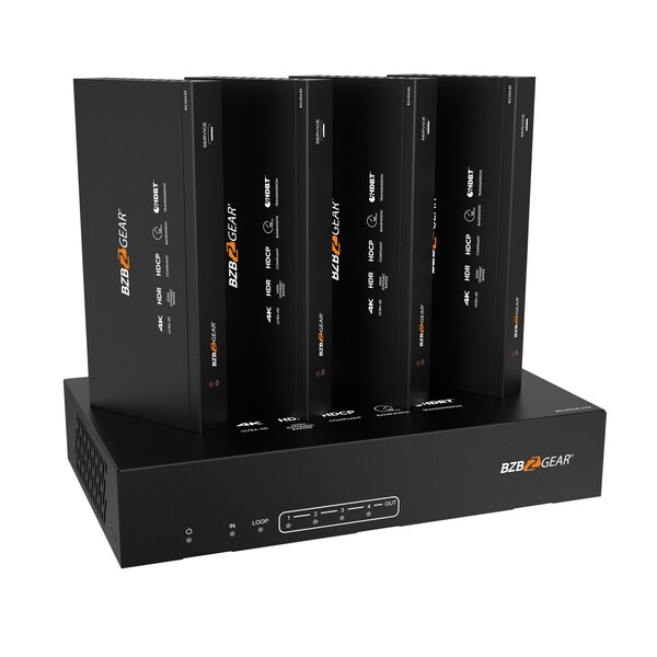 Bzbgear 1x4 4K UHD HDMI HDBaset Splitter/Distribution Amplifier over Category Cable Kit, Includes 4x RX - BG-UDA-E14