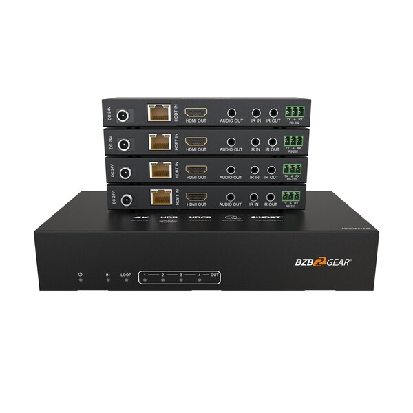 Bzbgear 1x4 4K UHD HDMI HDBaset Splitter/Distribution Amplifier over Category Cable Kit, Includes 4x RX - BG-UDA-E14