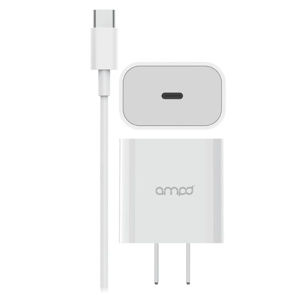 Ampd PD Fast 20W USB C Wall Charger with USB C to USB C Cable 4ft White - AA-2IN1WALLPDFAST-WHT