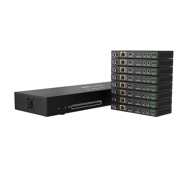 Bzbgear 1x8 4K UHD HDMI HDBaset Splitter/Distribution Amplifier over Category Cable Kit, Includes 8x RX - BG-UDA-E18