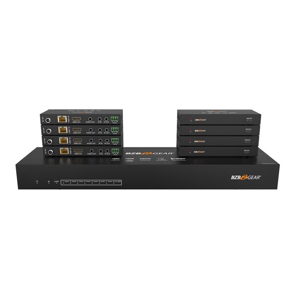 Bzbgear 1x8 4K UHD HDMI HDBaset Splitter/Distribution Amplifier over Category Cable Kit, Includes 8x RX - BG-UDA-E18