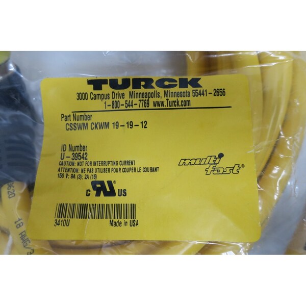 Cable de cordón Turck Multi Fast 12M 150V-Ac - CSSWM CKWM 19-19-12 U-39542