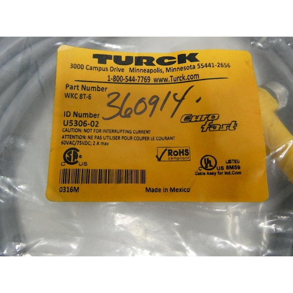 Cable de cordón Turck Euro Fast Single Ended de 6M 60V-Ac - WKC 8T-6