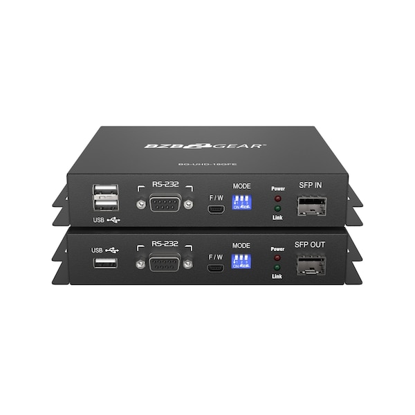 Bzbgear 4K HDMI USB KVM Extender Kit Over fiber w/HDR, 2-Way IR & RS-232 & TAA Compliant No SFP - BG-UHD-18GFE
