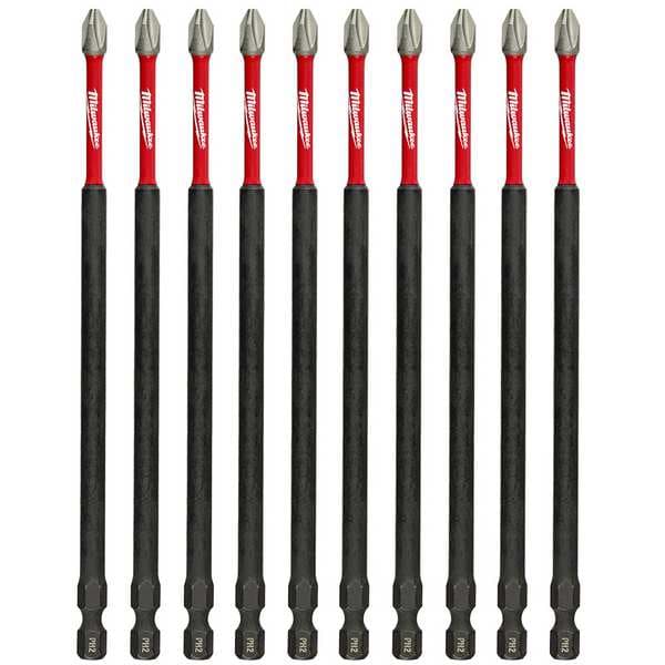 Milwaukee Tool SHOCKWAVE 6 in Phillips No. 2 Impact Duty Power Bit, 10-Piece Pack - 48-32-4207