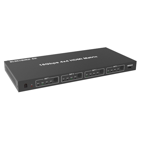 Monoprice Blackbird 4K 4x4 HDMI Matrix  18G  4K at 60  YCbCr 4:4:4  EDID  4K to 1080p Downscaler  IR - 43623