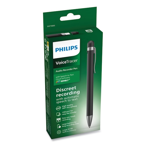 Philips Voice Tracer Digital Recorder Pen with Sembly, 32 GB - DVT1600