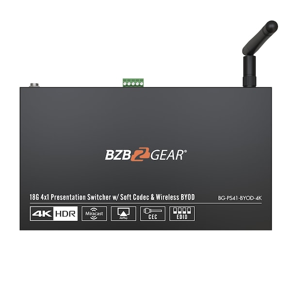 Bzbgear 4-Port 4K UHD Conference Room Wireless Presentation Switcher with HDMI/USB-C/Soft Codec - BG-PS41-BYOD-4K