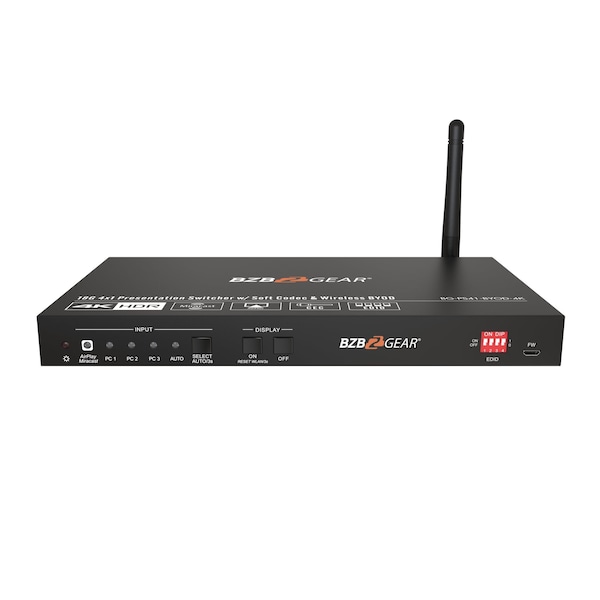Bzbgear 4-Port 4K UHD Conference Room Wireless Presentation Switcher with HDMI/USB-C/Soft Codec - BG-PS41-BYOD-4K