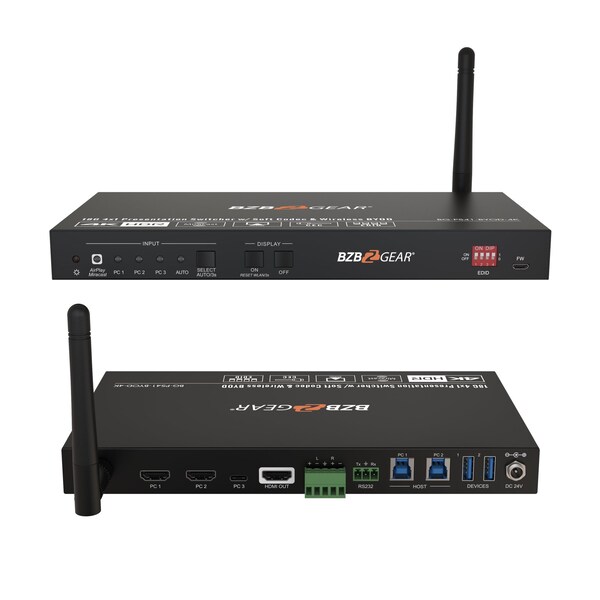 Bzbgear 4-Port 4K UHD Conference Room Wireless Presentation Switcher with HDMI/USB-C/Soft Codec - BG-PS41-BYOD-4K