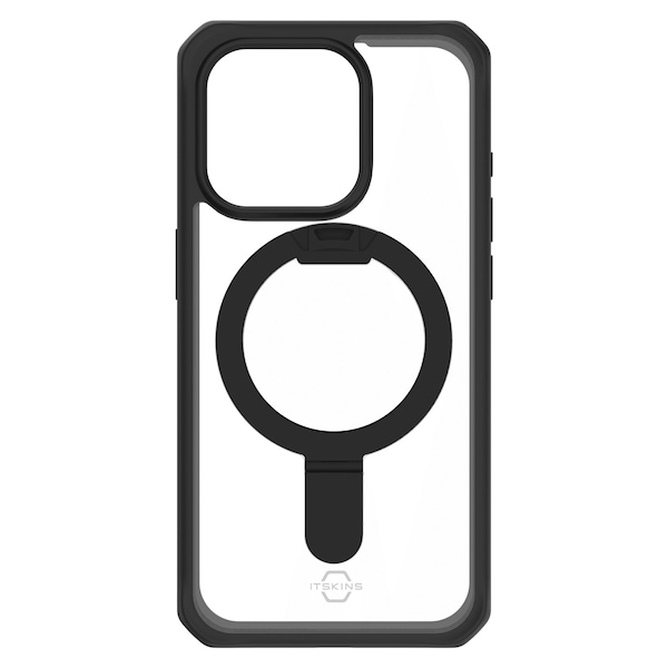 Itskins Hybrid r Magsafe Case With Stand For Apple Iphone 15 Pro Max, Black And Transparent - AP5U-HMSTD-BKTR