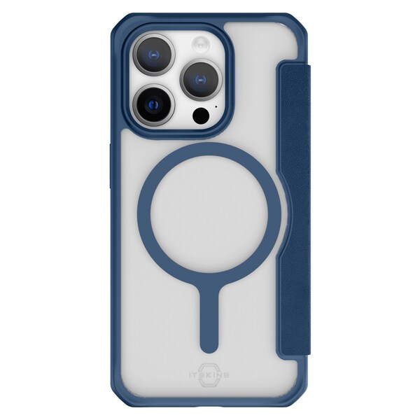 Itskins Hybrid r Folio Magsafe Case For Apple Iphone 15 Pro, Navy Blue - AP5X-HYFMA-NBRL