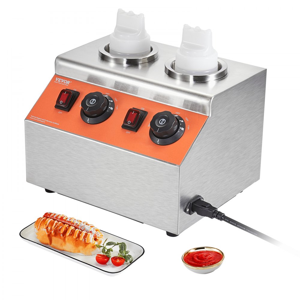 VEVOR Electric Bottle Warmer with Bottles, 0.57x2 Qt Commercial Cheese Dispenser, Hot Fudge Warmer 86-185℉ Temp Adjustable, Plastic Double Bottles Nacho Cheese Warmer, for Hot Fudge Cheese Caramel - DRNZBBXG2X25TPMUJV1