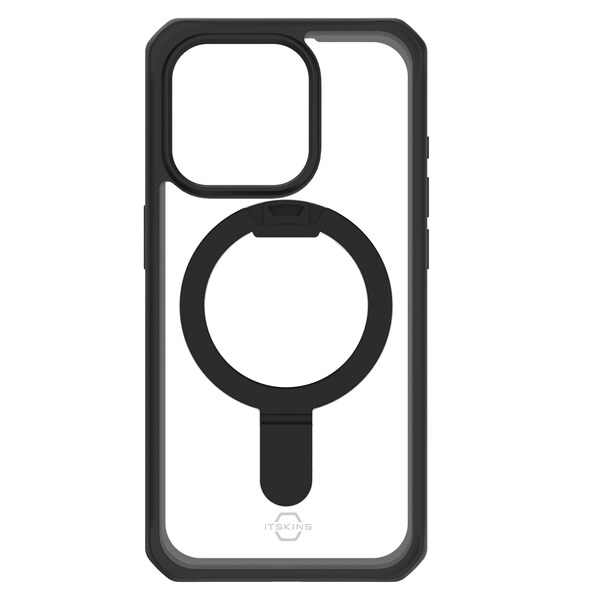 Itskins Hybrid r Magsafe Case With Stand For Apple Iphone 15 Pro, Black And Transparent - AP5X-HMSTD-BKTR