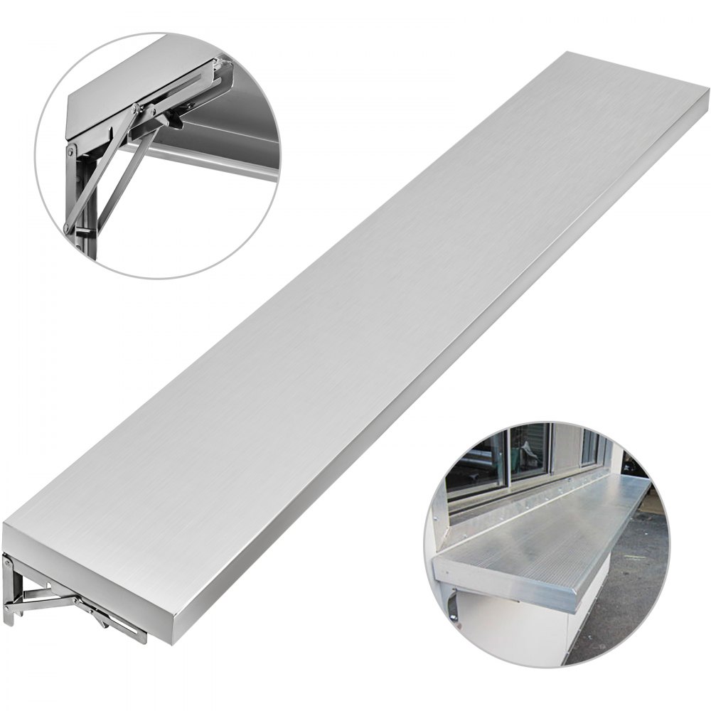 VEVOR Concession Shelf 70.8L x 11.4W Inch with Stainless Steel Frame and Surface Board for Food Trailer Serving Window - TJ72X11.5X1.6YC01V0