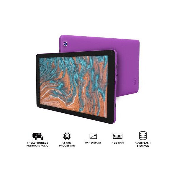 Core Innovations 10.1in Quad-Core Tablet with Headphones + Keyboard Folio Purple - CTB1016GPR