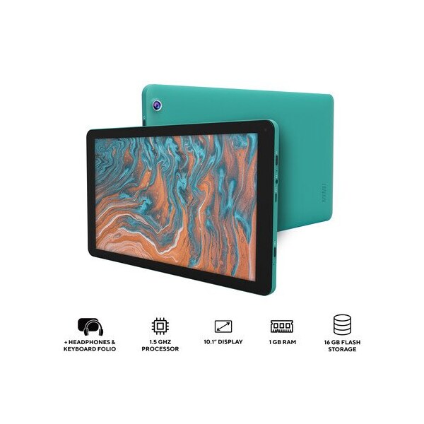 Core Innovations 10.1in Quad-Core Tablet with Headphones + Keyboard Folio Teal - CTB1016GTL