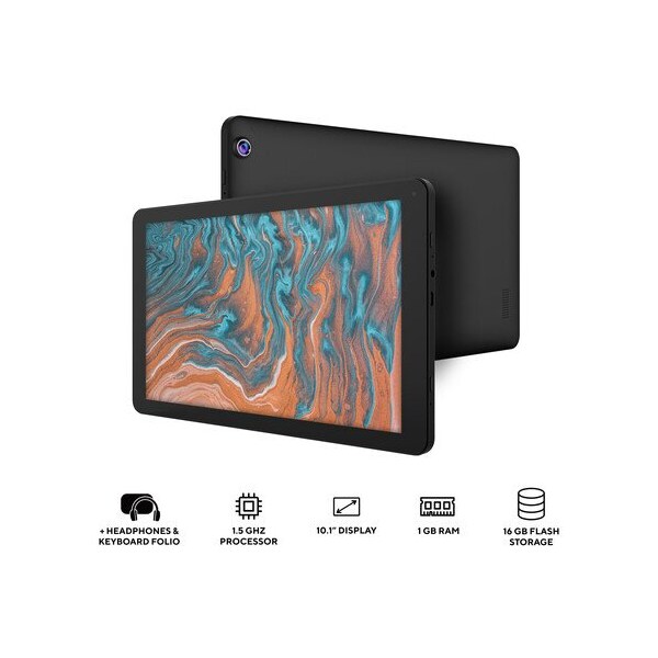 Core Innovations 10.1in Quad-Core Tablet with Headphones + Keyboard Folio Black - CTB1016GBL