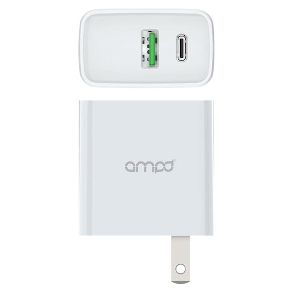 Ampd PD Fast 20W USB C and USB A Dual Port Wall Charger White - AA-20WPDFAST-WHT