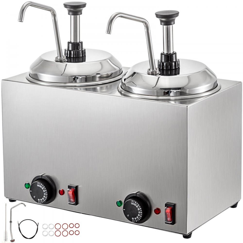 VEVOR Cheese Dispenser with Pump 5.28 Qt Capacity Hot Cheese Warmer 1300W Hot Fudge Warmer with Pump Single Head Fudge Warmer with Temperature Control for Hot Fudge Fudge Cheese Caramel - DRNZBFX2T00000001V1