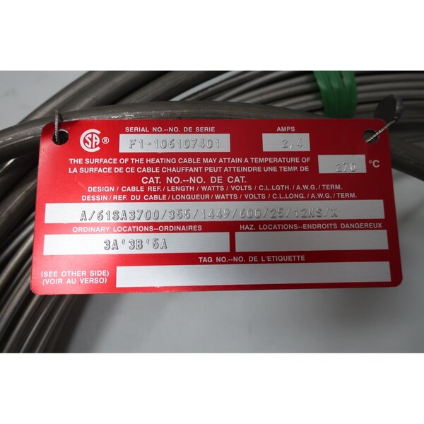 Pyrotenax CALEFACTOR DE TRAZADO DE CALOR DE 355 PIES, 25 PIES DE FRÍO, CABLE DE JUEGO DE CABLE DE 600V-AC - A/61SA3700/355/1449/600/25/12NS/X.