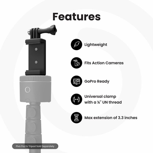 Pivo Action Mount Lightweight Smartphone Holder Stand with Universal Clamp Adapter - AM