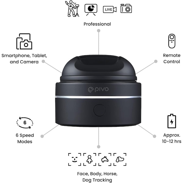Pivo Pod Max - Auto Face Tracking, Smart Video Tracker for DSLR Camerawith Remote Control - PV-PMBK-1GK