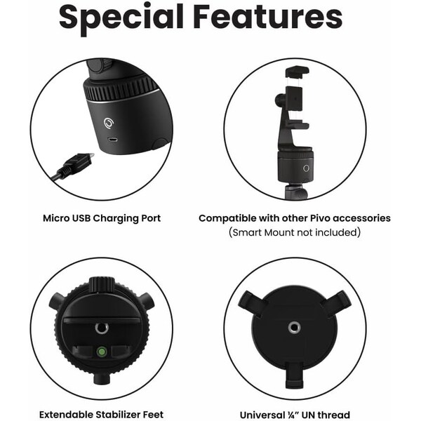 Pivo Pod Auto Face Tracking Phone Holder, 360 deg. Rotation, 6 Speed with Remote Control - NPVS
