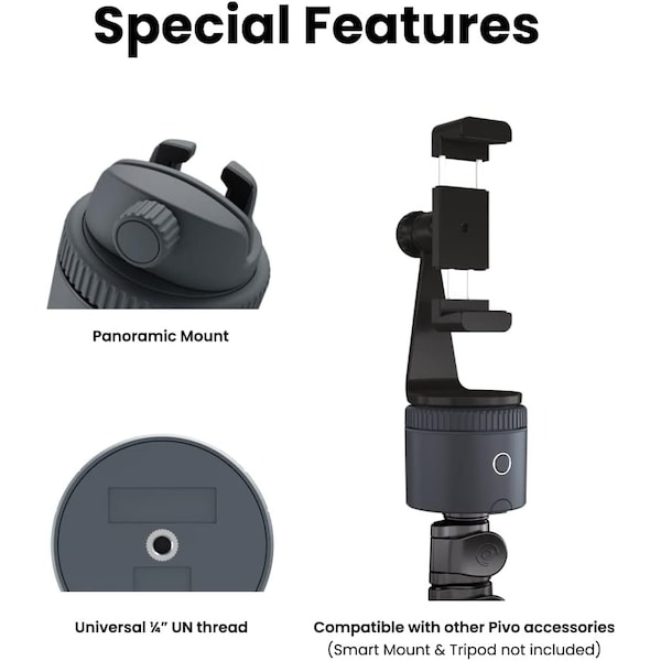 Pivo Pod Lite Fitness Tracking Phone Holder, Auto 360 deg. Rotation, Handsfree Video Recording - Gray - PV-P1L06