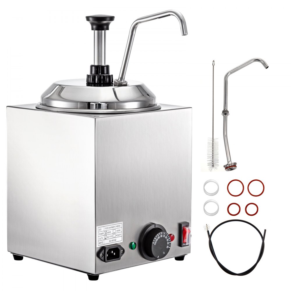 VEVOR Cheese Dispenser with Pump, 2.6Qt Capacity Nacho Cheese Warmer with Pump, 650W Hot Fudge Warmer, Stainless Steel Hot Cheese Dispenser for Hot Fudge Cheese Caramel - DRNZBFX1T00000001V1