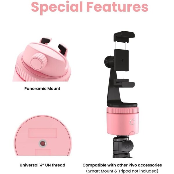 Pivo Pod Lite Auto Face Tracking Phone Holder, 360 deg. Rotation, Handsfree Video Recording - Pink - PV-P1L01