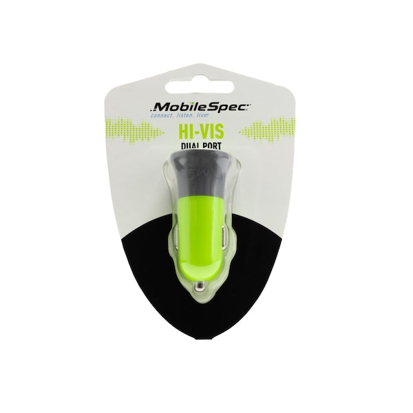 Mobilespec Hi-Vis Dual Port 30W Dc Charger, Yellow - MBSHVDC01