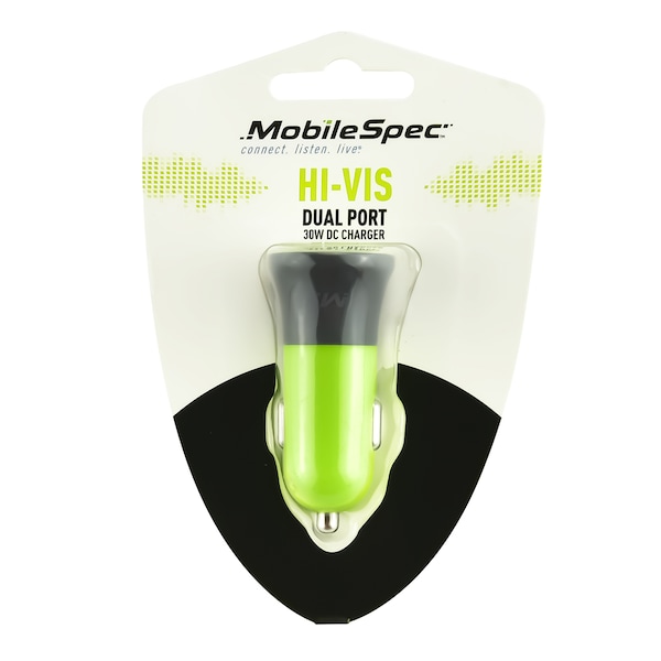 Mobilespec Hi-Vis Dual Port 30W Dc Charger, Yellow - MBSHVDC01