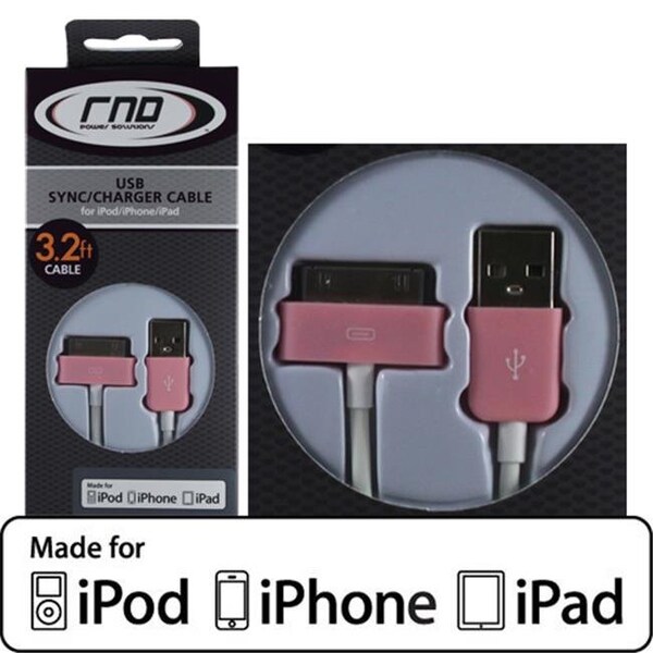 Rnd Accessories RND Accessories Apple Certified 30-Pin Cable For Ipad; iPhone; Ipod - 3.2 ft.; Pink And White - RND-APPLE1M-P