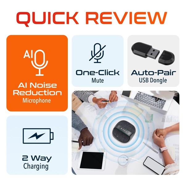 Delton C4700 Wireless Conference Speaker AI Noise Reduction Mic Auto Pair USB 360 Degree Audio Sound AEC - DSC4700-WR