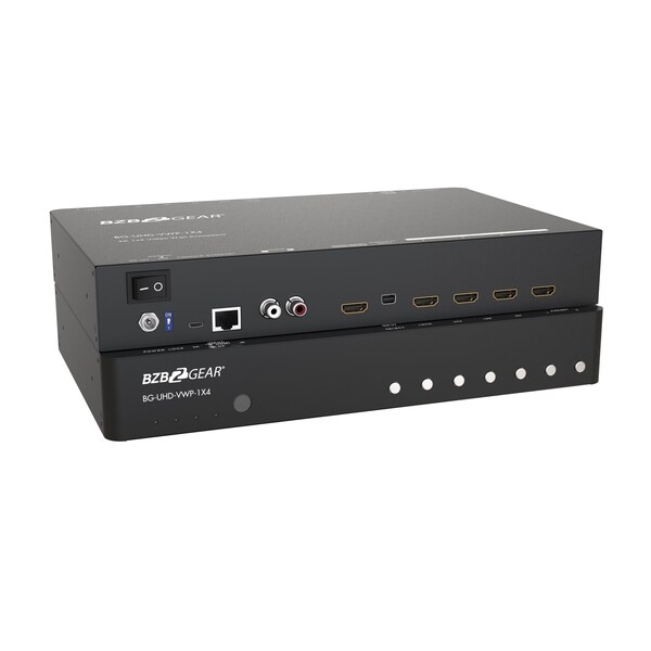Bzbgear 4-Port 4K UHD Video Wall processor with Scaler, Audio and 1X3/1X4/2X2/4X1 Layout - BG-UHD-VWP-1X4