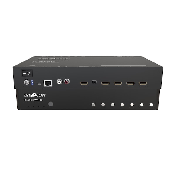 Bzbgear 4-Port 4K UHD Video Wall processor with Scaler, Audio and 1X3/1X4/2X2/4X1 Layout - BG-UHD-VWP-1X4