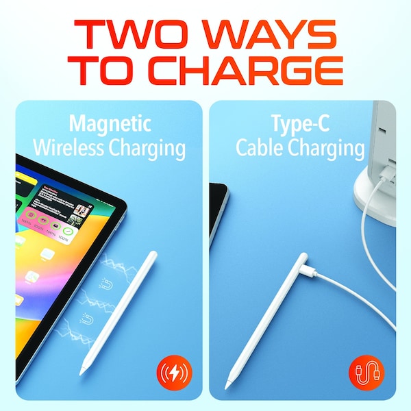 Delton Stylus Pen for iPad, Wireless Magnetic Charging -  White - AP7