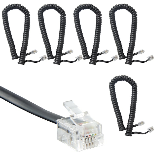 Newhouse Hardware 7 ft Uncoiled/1.33 ft Coiled Telephone Handset Cord, With RJ9 (4P4C) Connectors, Black, 5PK - HSC7-BK-05