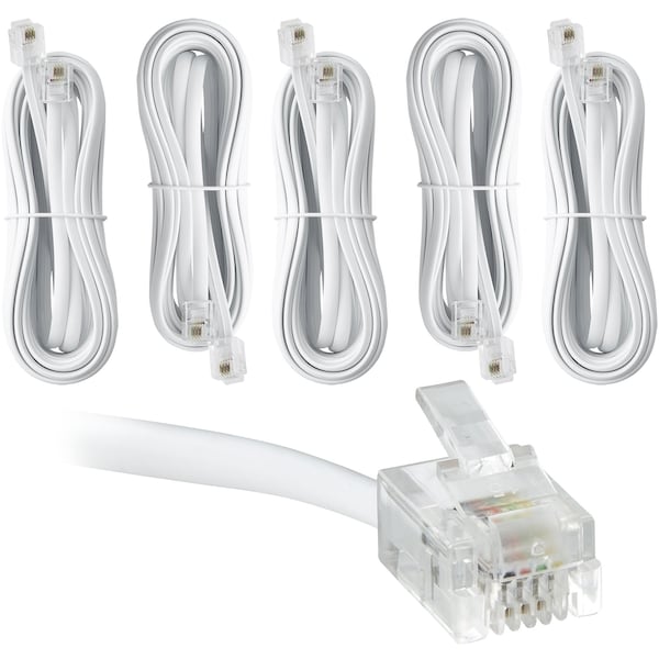 Newhouse Hardware 15 ft Telephone Extension Cord, With RJ11 (6P4C) Connectors, White, 5PK - BC15-WH-05