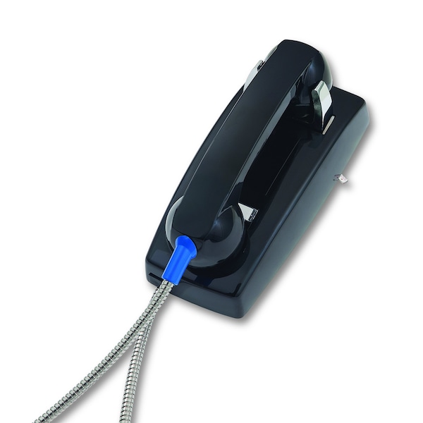 Cortelco 255400ARCNDL Wall Phone w/Armored Cord - 2554-ARCNDL-BK