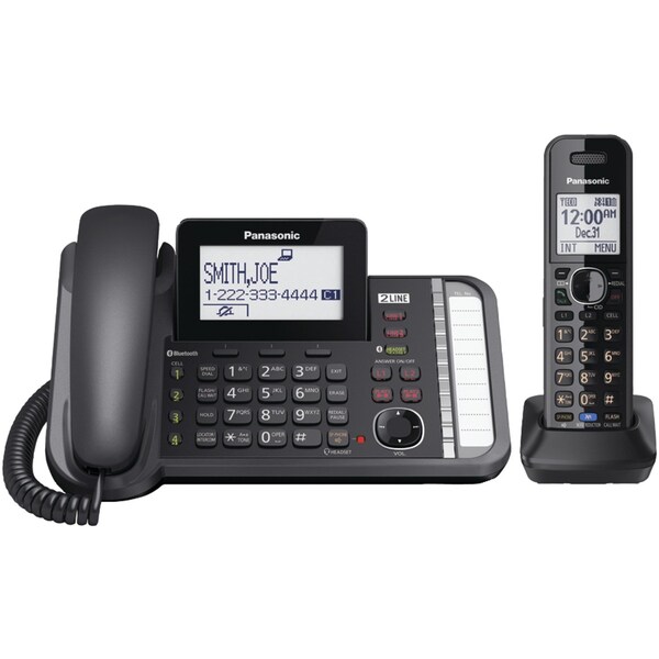 Panasonic 1-Handset Link2Cell 2-Line Digital Corded/Cordless Combo Phone W/Landline Answering Machine, Blk - KX-TG9581B